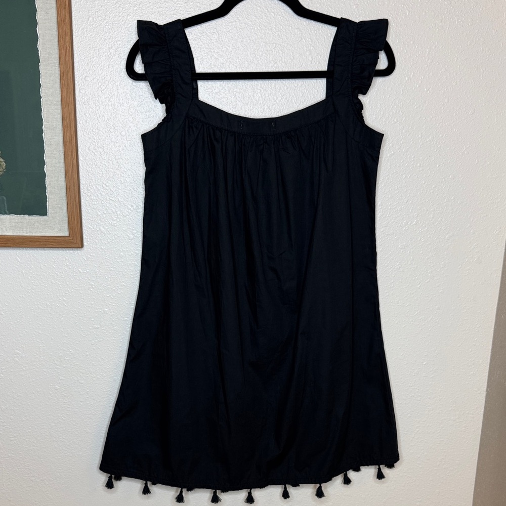 Vineyard Vines Black Cotton Dress XS NWT Ruffle Strap Tassel Hem - Picture 9 of 11